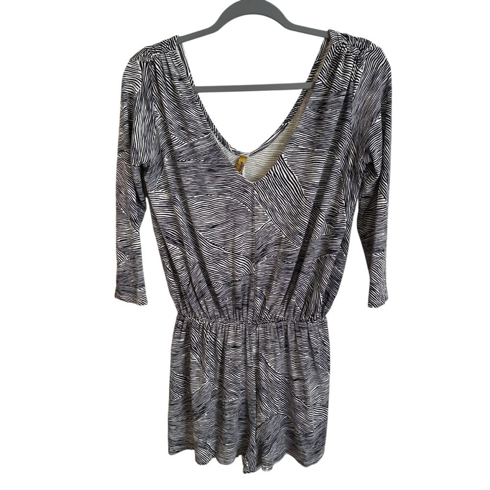Rachel Pally Small Modal Knit Romper Shorts One Piece V Neck Blue White Summer